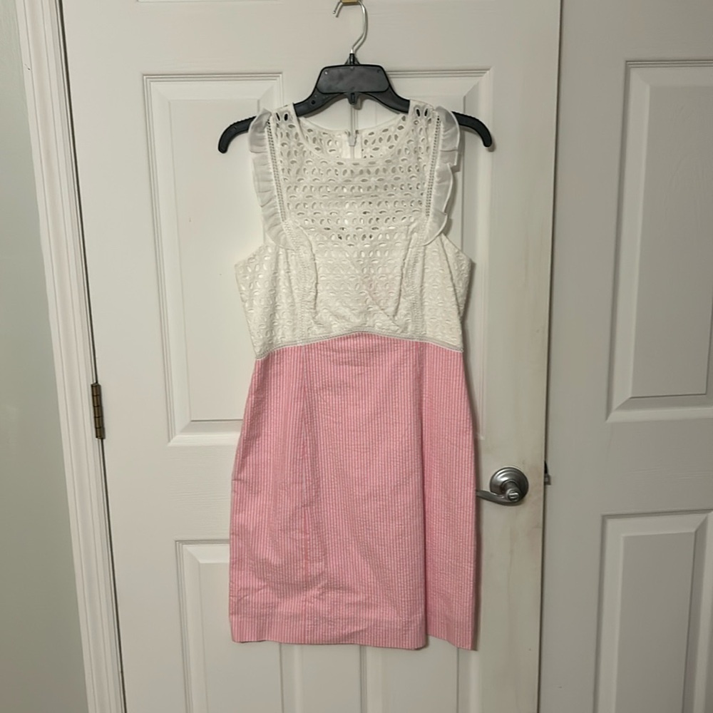 Seersucker, ruffle dress.  Worn once
